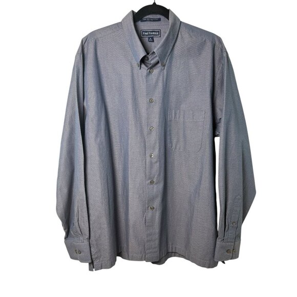Paul Fredrick Herringbone Cotton Blue Finest Long Staple L/S Dress Shirt XL Slim - Picture 1 of 13
